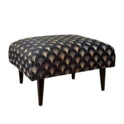 Mid-Century Art Deco Navy Blue Peacock Motif Footstool Ottoman
