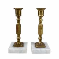 Vintage Traditional Brass & Marble Turned Candlestick Holders - A Pair