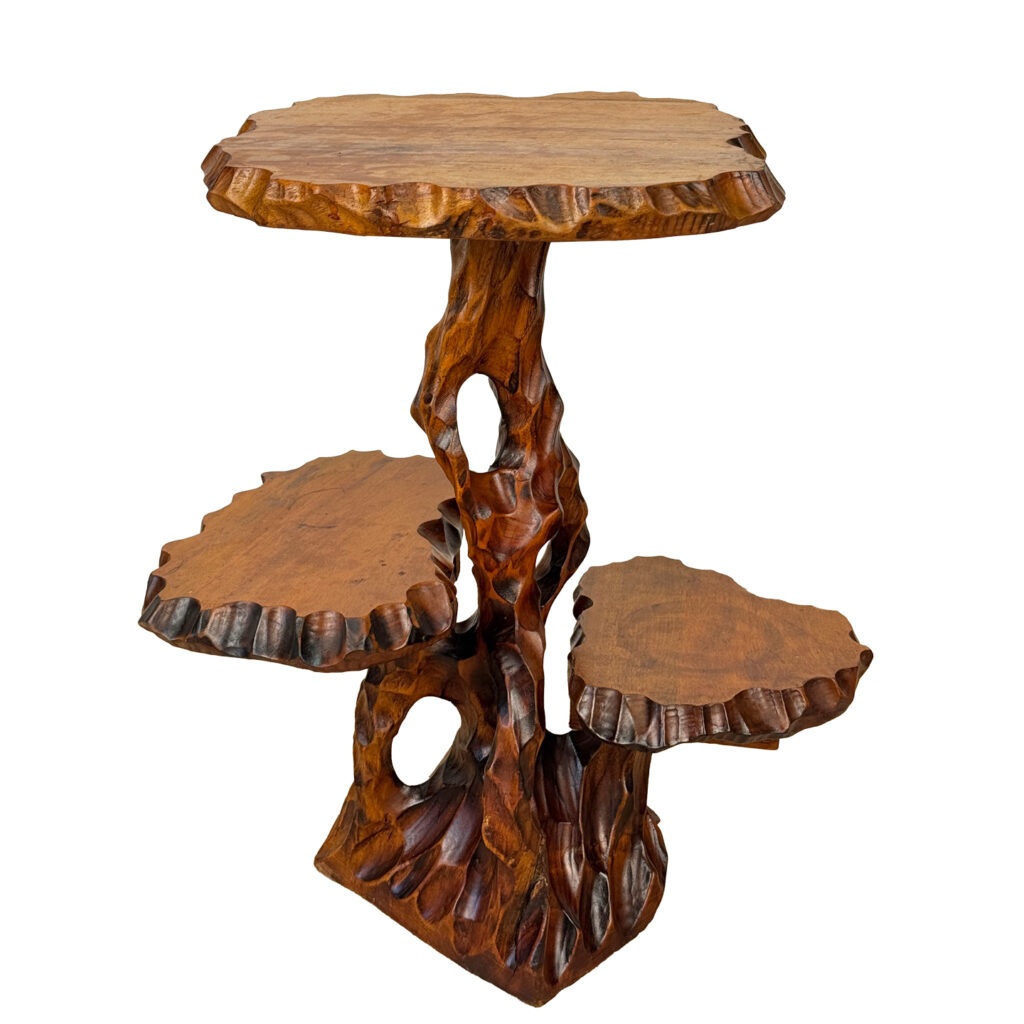 Vintage Traditional Japanese Root Carved 3-Tier Bonsai Plant Stand