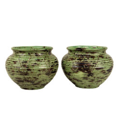Mid-Century 7" Atomic Green & Black Studio Pottery Vases - A Pair