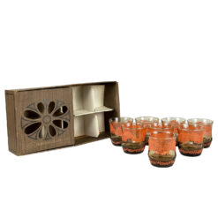 Mid-Century Boho Orange Coral Smoked Glass Juice Glasses - Set of 8