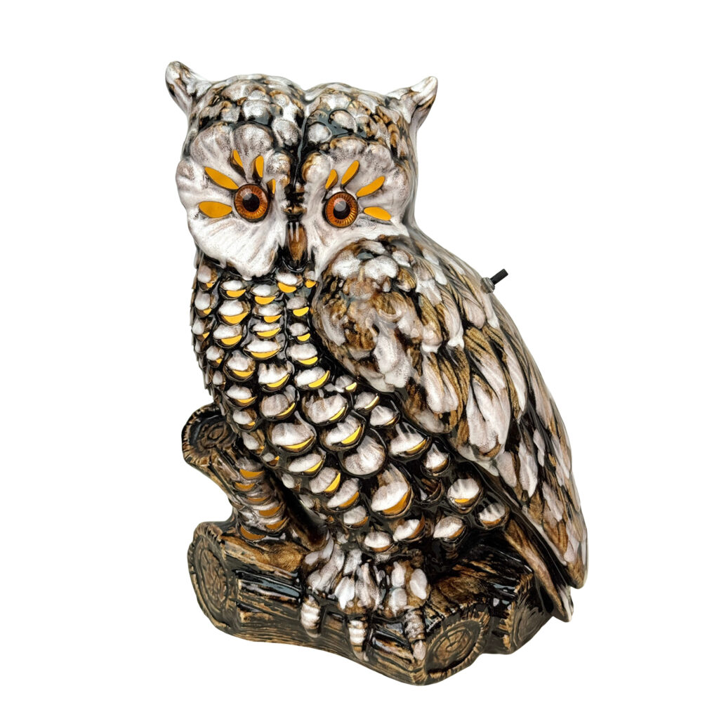 Mid-Century Extra Large Ceramic Drip Glazed Owl Table Lamp