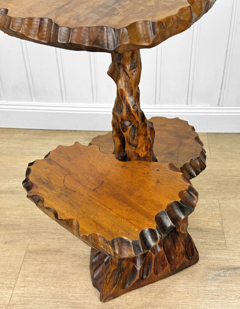 Vintage Traditional Japanese Root Carved 3-Tier Bonsai Plant Stand