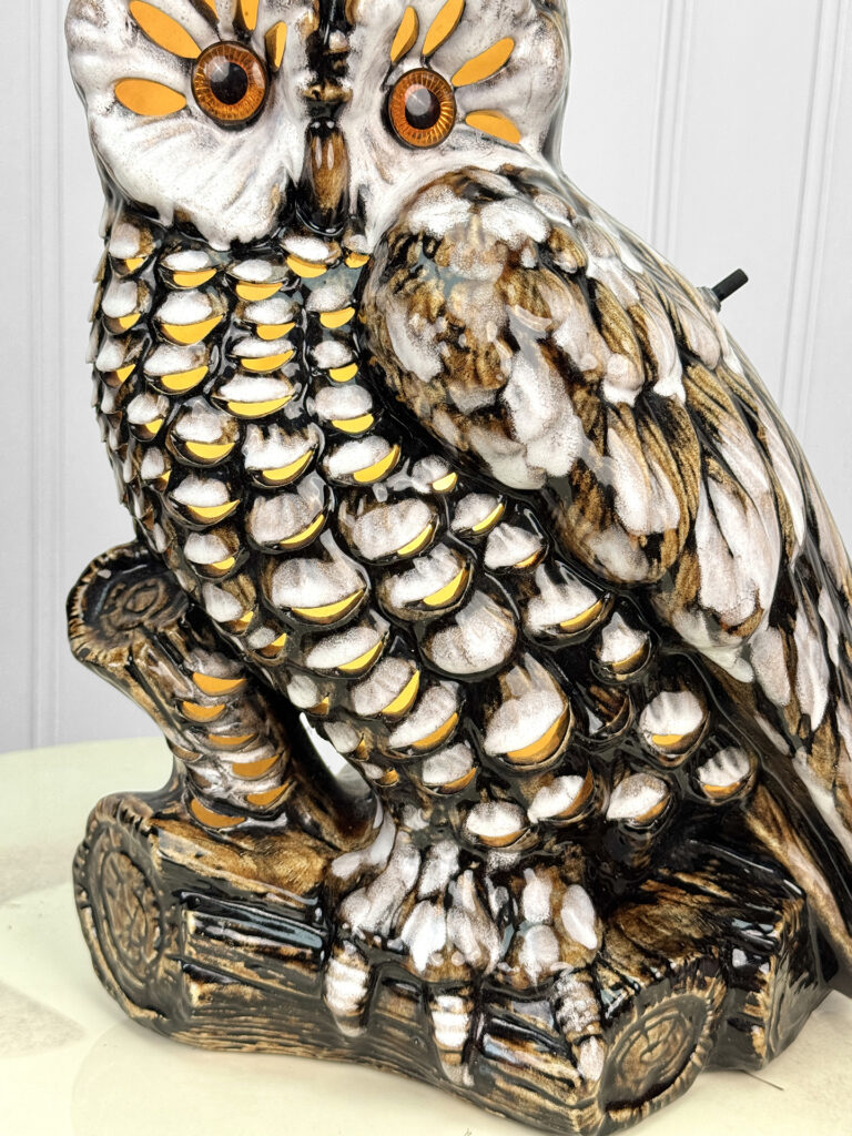 Mid-Century Extra Large Ceramic Drip Glazed Owl Table Lamp