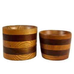 Mid-Century Turned Walnut Stripped Nesting Bowls - A Pair