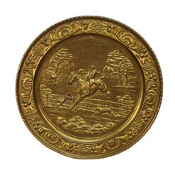 Vintage English Traditional Foxhunt Round Brass Repousse Wall Hanging Art