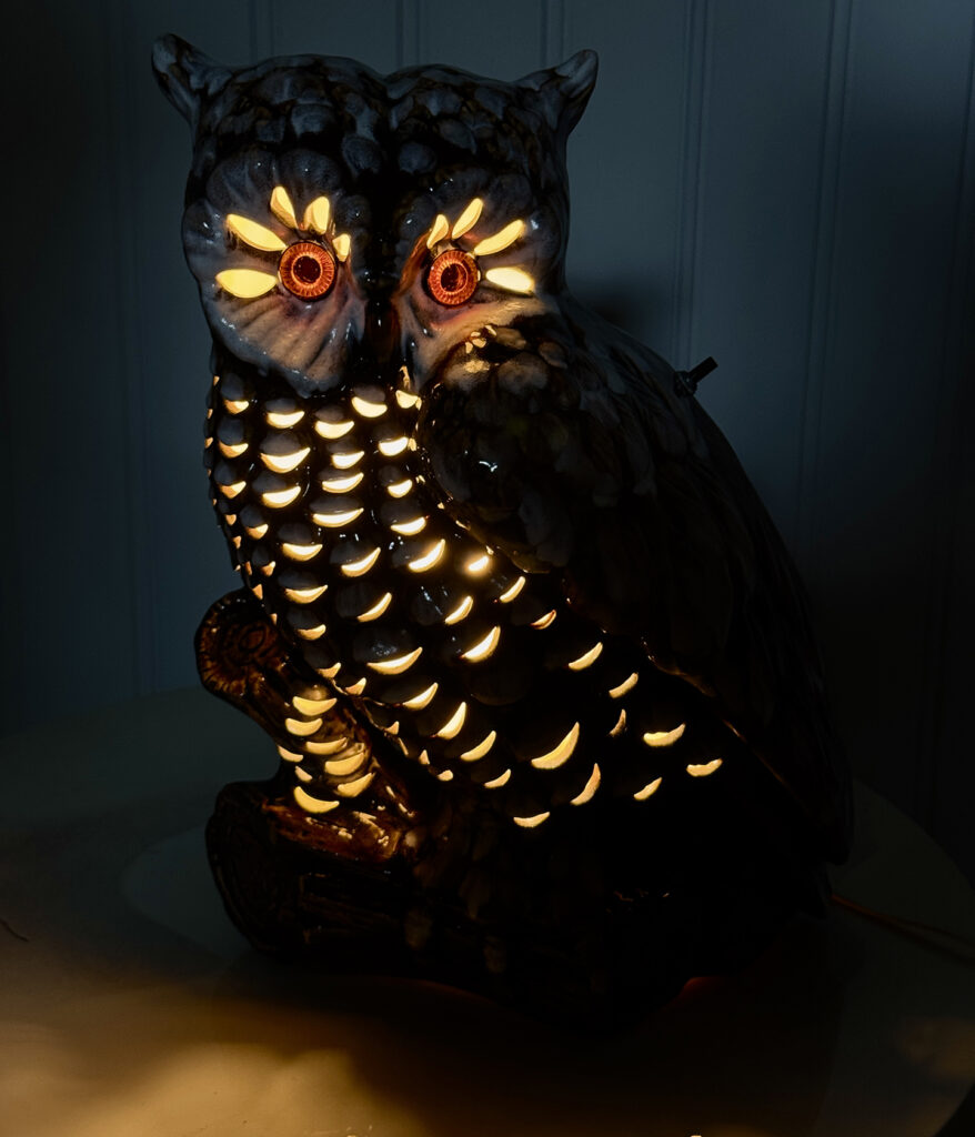 Mid-Century Extra Large Ceramic Drip Glazed Owl Table Lamp