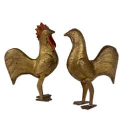 Vintage Traditional Brass Rooster Chicken Sculpture - A Pair