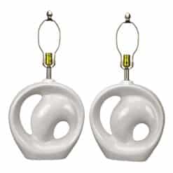 Mid-Century Art Deco White Porcelain Symmetrical Table Lamp - A Pair