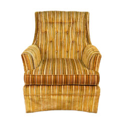 Mid-Century Gold & Green Velvet Striped Tuft Arm Chair