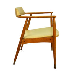 Mid-Century Modern Walnut Yellow Naugahyde Sculptural Arm Chair