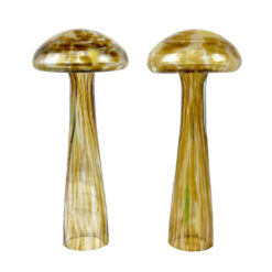 Mid-Century Italian Blown Art Glass Amber Mushroom Sculpture - A Pair