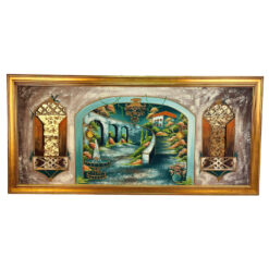 Vintage Hollywood Regency Spanish Balcony Lighted Oil Painting - 74"