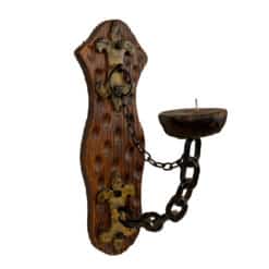 Vintage Spanish Gothic Revival Wood & Wrought Iron Candle Wall Sconce
