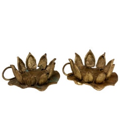 Vintage Traditional Brass Lotus Lily Pad Candle Holder - A Pair