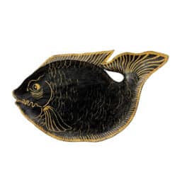 Antique Coastal Folk Art Black Lacquered Wood Fish Serving Platter - 22"