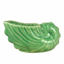Mid-Century Coastal Avocado Green Nautilus Shell Planter