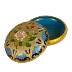 Vintage Chinese Cloisonne Brass & Enamel Round Storage Box
