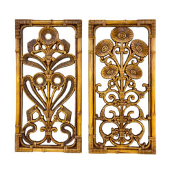 Vintage Coastal Faux Rattan Floral Sculptural Wall Hanging Panels – A Pair