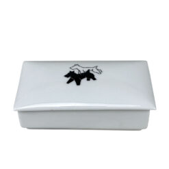 Vintage German Art Deco Porcelain Black & White Scottie Dog Lidded Box