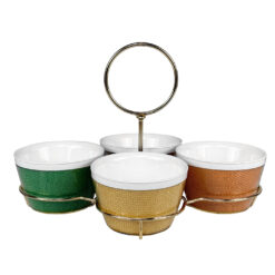 Mid-Century Boho Insulated Wicker Acrylic Serving Bowls w/ Caddy - Set of 4