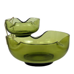 Mid-Century Avocado Green Pinched Glass Chip & Dip Serving Bowls