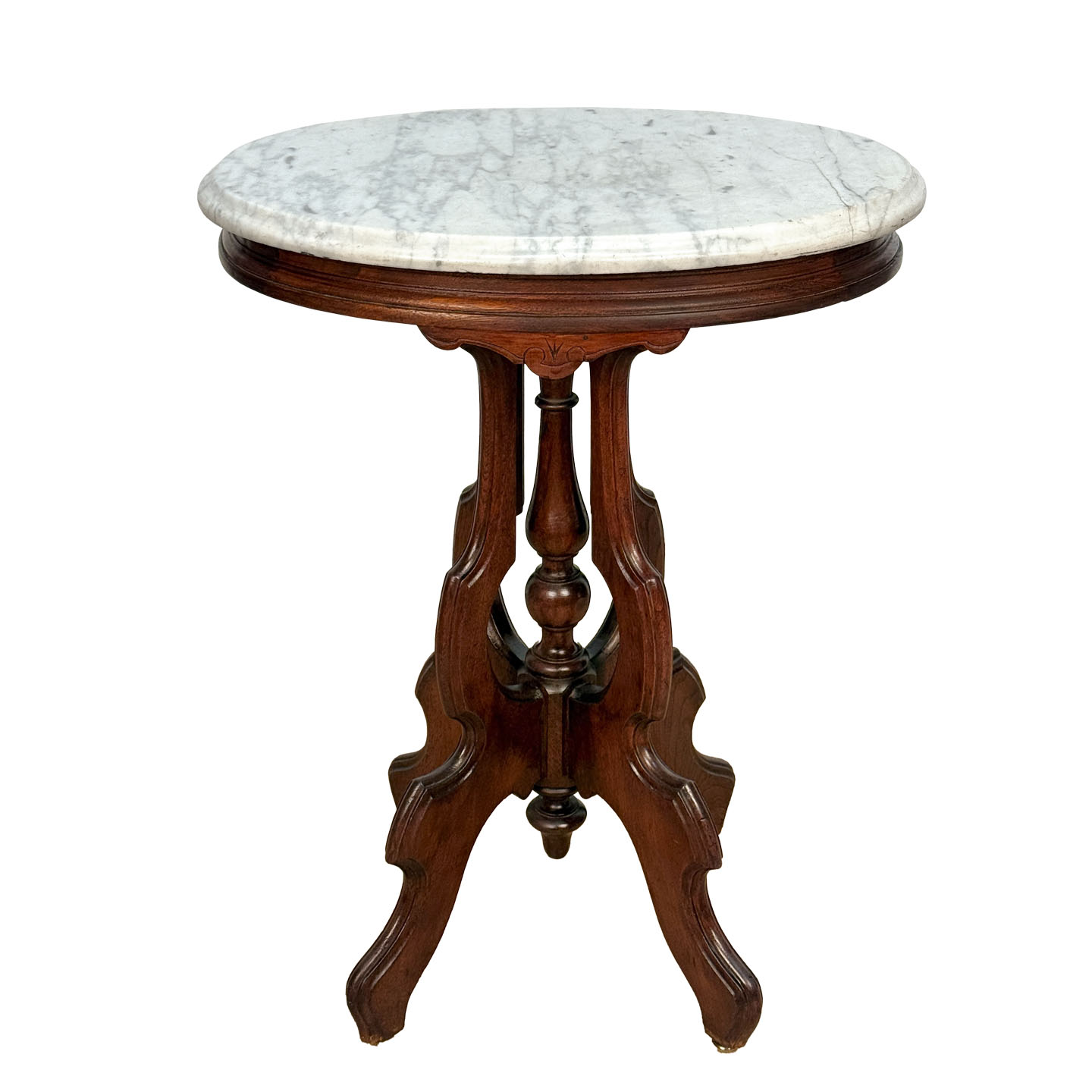 Antique Victorian Mahogany Oval Marble Top Parlor Side Table