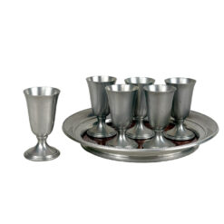 Mid-Century Pewter & Rosewood Formica Cordial Shot Glass Serving Bar Set