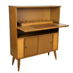 Mid-Century Modern Walnut Drop Front Dry Bar Cabinet