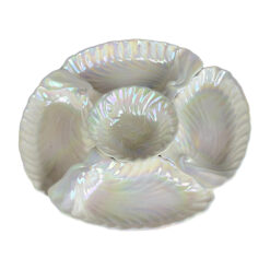 Vintage 14" California Pottery Iridescent Scallop Centerpiece Serving Platter w/ Lazy Susan