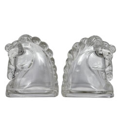 Vintage Art Deco Equestrian Glass Horse Head Library Bookends - A Pair