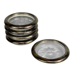 Vintage Victorian Italian Silverplate Glass Sunburst Drink Coasters - Set of 5