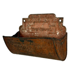 Antique Art Deco Red Tin Hanging Barbers Comb Case Holder