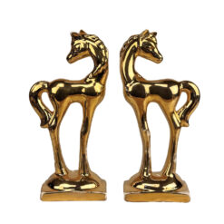 Mid-Century 12" Equestrian Gold Horse Mantle Sculpture - A Pair