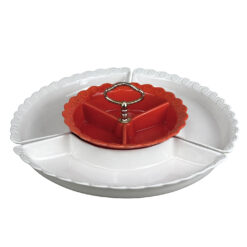 Mid-Century California Pottery Orange & White Spiraled Lazy Susan Chip & Dip Centerpiece