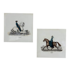 Vintage English Traditional Fox Hunt Equestrian Porcelain Wall Pocket Planters - A Pair