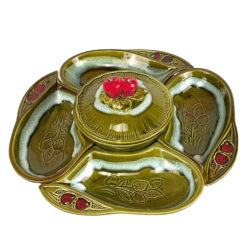 Mid-Century California Pottery Strawberry Lazy Susan Chip & Dip Centerpiece