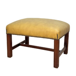 Vintage Traditional Gold Leather & Mahogany Ottoman