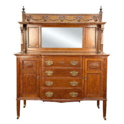 Antique Edwardian Quartersawn Oak Mirrored Sideboard Buffer Server