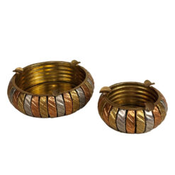 Vintage Traditional Moorish Brass & Copper Nesting Ashtray - A Pair