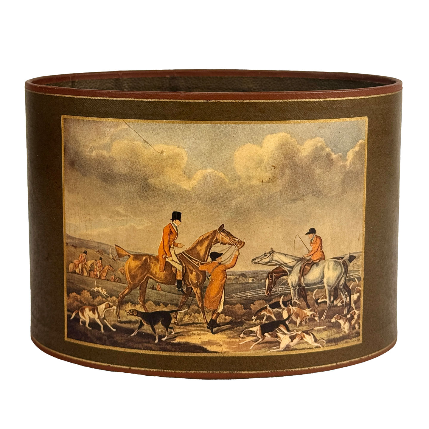 Vintage Traditional Equestrian Fox Hunt Oval Desk Basket