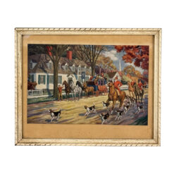 Vintage English Traditional Foxhunt Equestrian Lithograph Framed Art