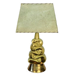 Mid-Century Atomic Green & Gold Ribbon Candy Table Lamp w/ Fiberglass Shade