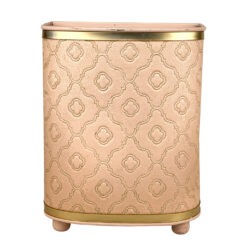 Mid-Century Pink Vinyl & Aluminum Trash Can Wastebasket