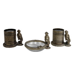 Vintage Victorian Rococo Cherub Ashtray & Match Holder Smokers Set