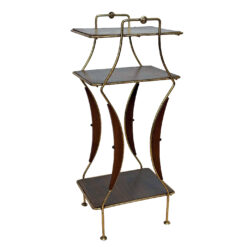 Mid-Century Atomic Faux Walnut Gold Tiered Plant Stand