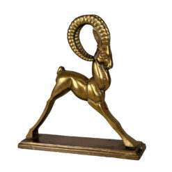 Mid-Century Art Deco Brass Ibex Ram Library Sculpture
