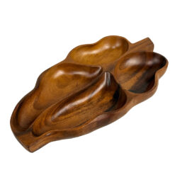 Mid-Century 19" Monkey Pod Wood Divided Centerpiece Leaf Bowl
