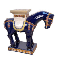 Vintage Chinese Chinoiserie 24" Blue Tang Horse Plant Stand