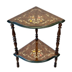 Vintage Italian Rococo Marquetry Fruitwood 2-Tier Corner Shelf